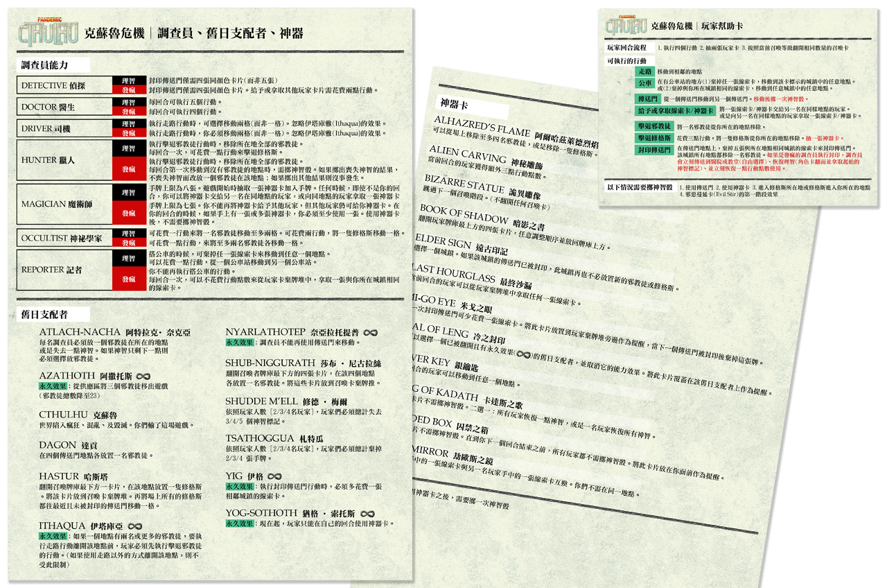 克蘇魯危機 Pandemic Reign of Cthulhu 中文玩家幫助卡